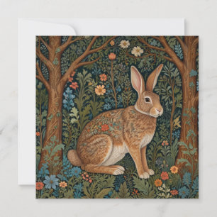 Elegant retro boho rabbit woodland floral Easter Holiday Card