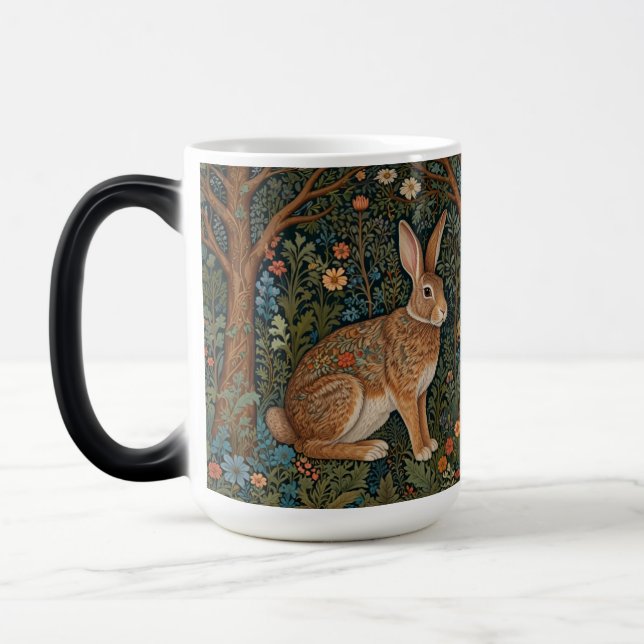 Elegant retro boho rabbit woodland floral magic mug (Left)