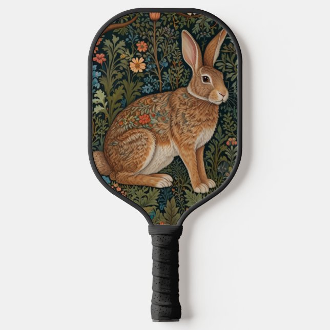 Elegant retro boho rabbit woodland floral pickleball paddle (Front)