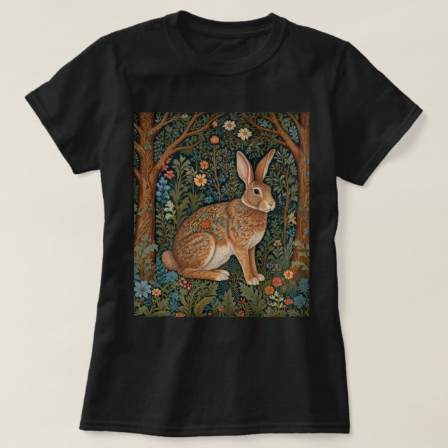 Elegant retro boho rabbit woodland floral T-Shirt (Design Front)