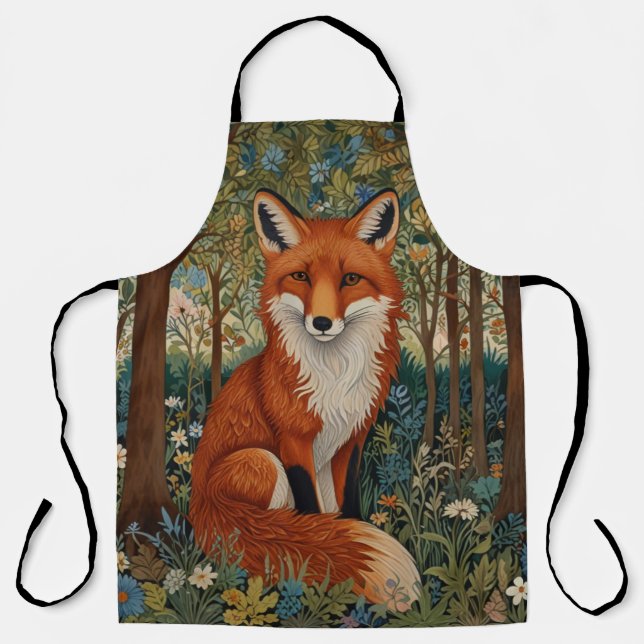 Elegant retro boho red fox woodland animal apron (Front)