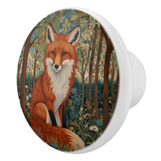 Elegant retro boho red fox woodland animal ceramic knob (Right)
