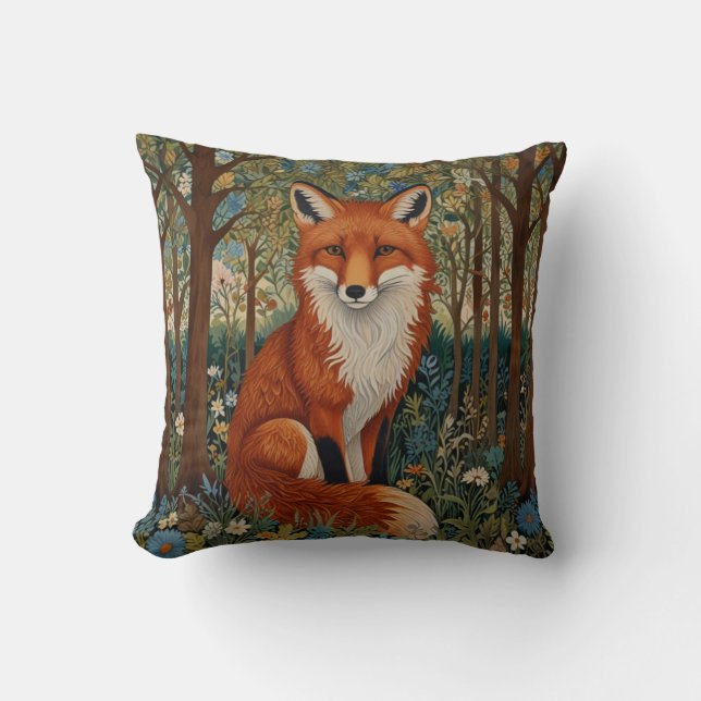 Elegant retro boho red fox woodland animal cushion (Front)