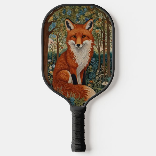 Elegant retro boho red fox woodland animal pickleball paddle (Front)