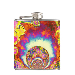 Elegant retro boho watercolor sunflower fields hip flask