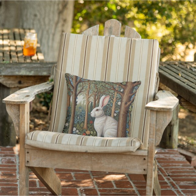 Elegant retro boho white rabbit woodland floral cushion (Chair)