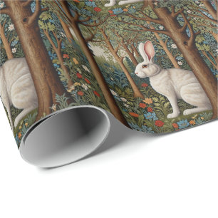 Elegant retro boho white rabbit woodland floral wrapping paper