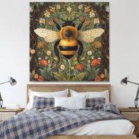 Elegant retro bumblebee boho botanical floral art