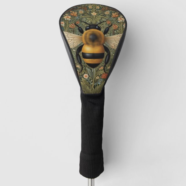 Elegant retro bumblebee boho botanical floral art golf head cover (Front)