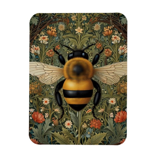 Elegant retro bumblebee boho botanical floral art magnet (Vertical)