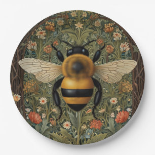 Elegant retro bumblebee boho botanical floral art paper plate