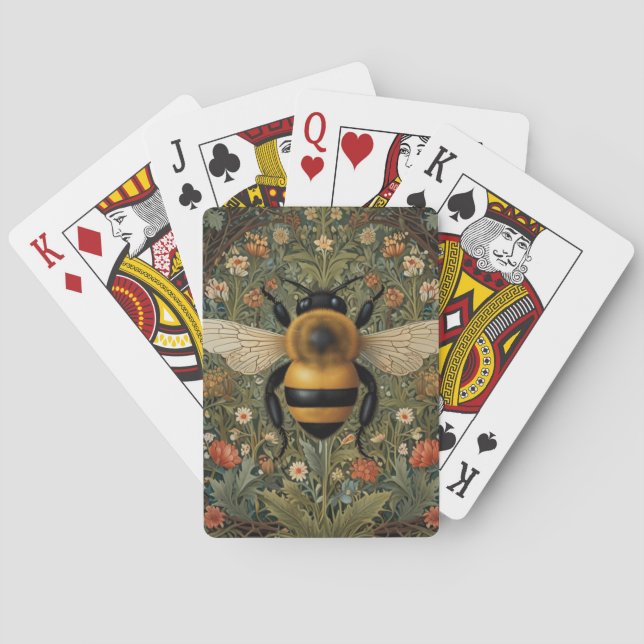Elegant retro bumblebee boho botanical floral art playing cards (Back)