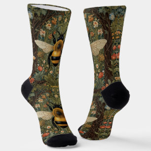 Elegant retro bumblebee boho botanical floral art socks