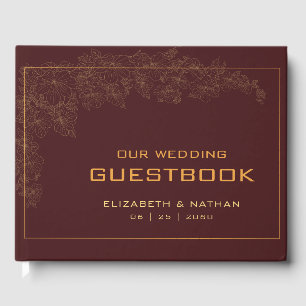 Elegant Retro Burgundy Gold Wedding Quote Guest Book