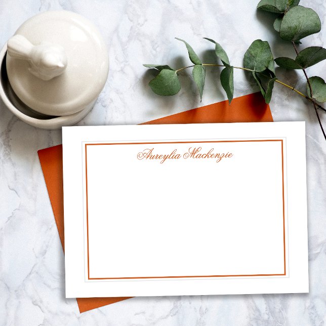 Elegant Retro Burnt Orange and White Personalised Card (Elegant Retro Burnt Orange and White Personalized Note Card)