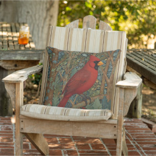 Elegant Retro Cardinal Art Nouveau red bird  Cushion