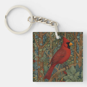 Elegant Retro Cardinal Art Nouveau red bird  Key Ring