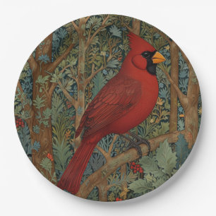 Elegant Retro Cardinal Art Nouveau red bird Paper Plate