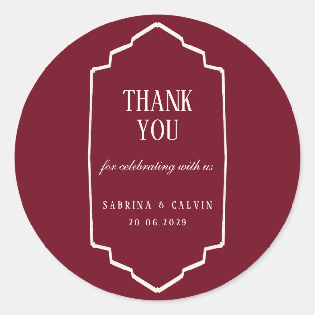 Elegant Retro Checkered Burgundy Wedding Classic Round Sticker (Front)