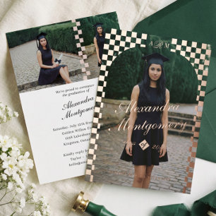 Elegant Retro Chequered Arch Grad Photo Graduation