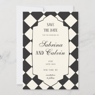 Elegant Retro Chequered Black And White Wedding Save The Date