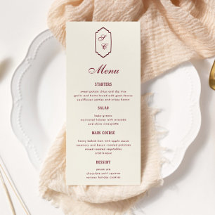 Elegant Retro Chequered Burgundy Wedding Menu