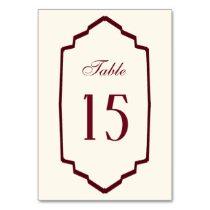 Elegant Retro Chequered Burgundy Wedding Table Number
