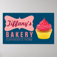 Elegant Retro Cute Cake Shop Pink Cupcake Bakery