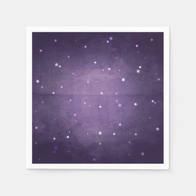 Elegant Retro Dark Purple and White Stars Party Napkin (Front)