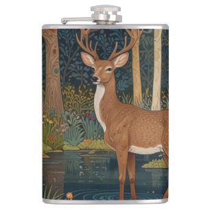 Elegant retro deer boho woodland forest greenery  hip flask