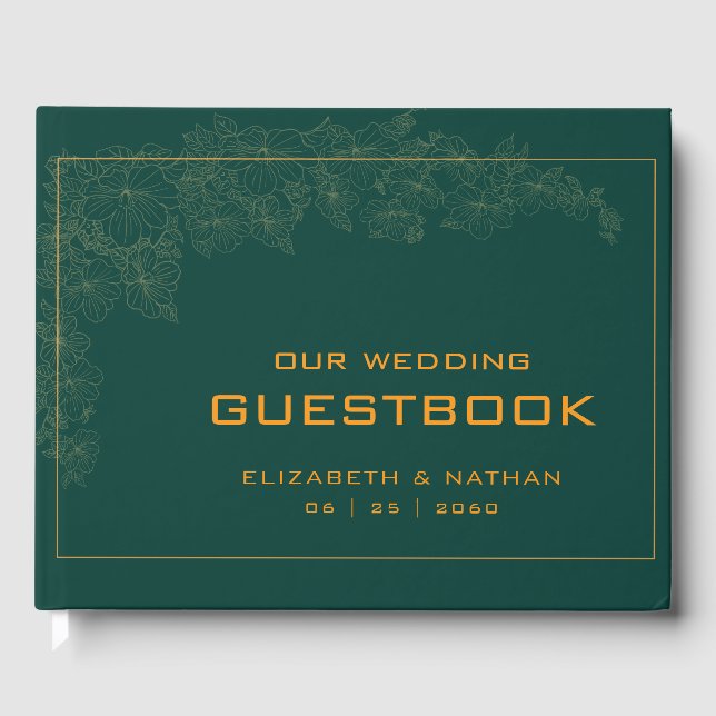 Elegant Retro Emerald Green Wedding Quote Guest Book (Front)
