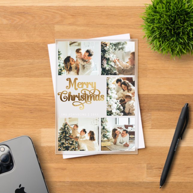 Elegant Retro Faux Gold Family Christmas Card Acrylic Invitations (Insitu (Invitation Card))