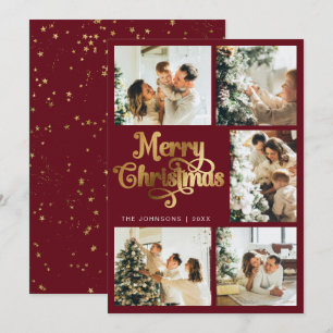 Elegant Retro Faux Gold Merry Christmas Family Holiday Card