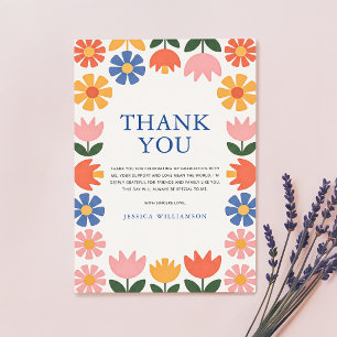 Elegant Retro Floral Colourful Graduation Party Thank You Card