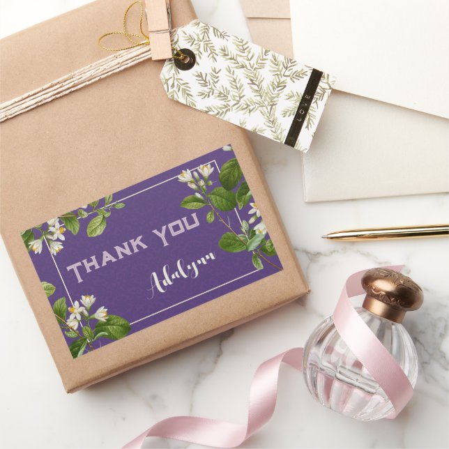 Elegant Retro Floral Custom Name Text Gift Violet Rectangular Sticker (Gifting)