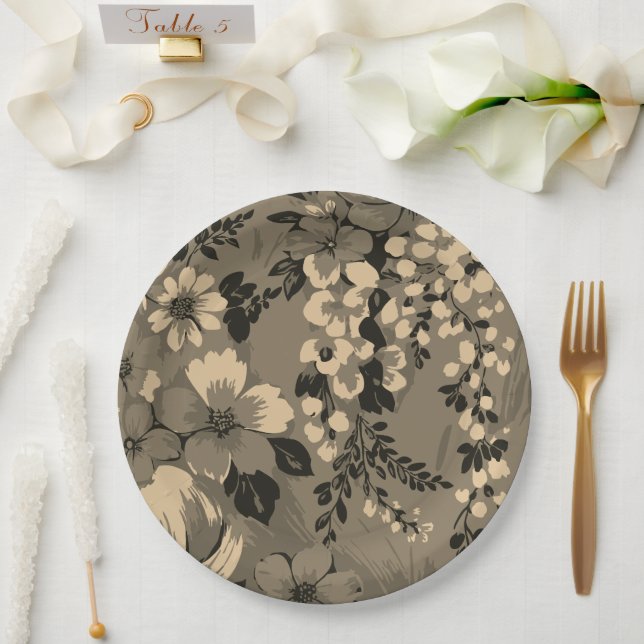 Elegant Retro Floral Pattern Paper Plate (Wedding)