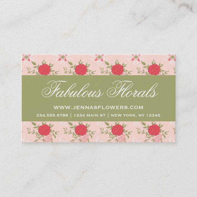 Elegant Retro Floral Roses Business Card (Front)