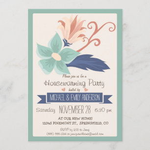 Elegant Retro Flowers; Floral Housewarming Party Invitation