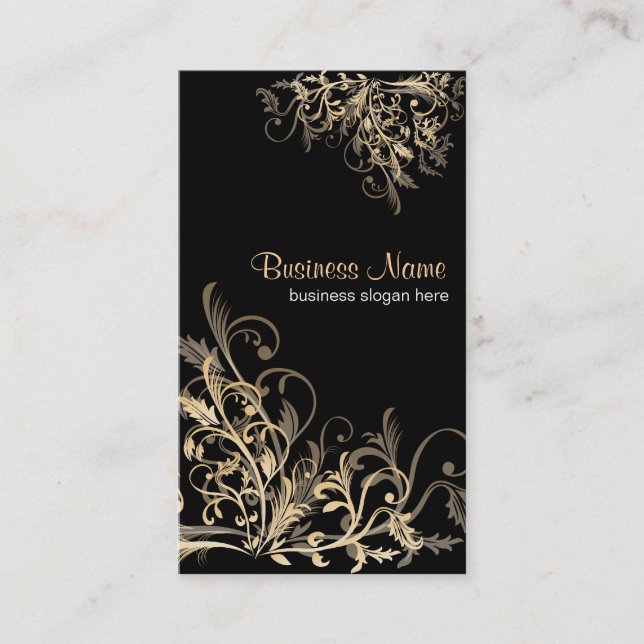 Elegant Retro Gold Flower Swirls 2 Business Card (Front)