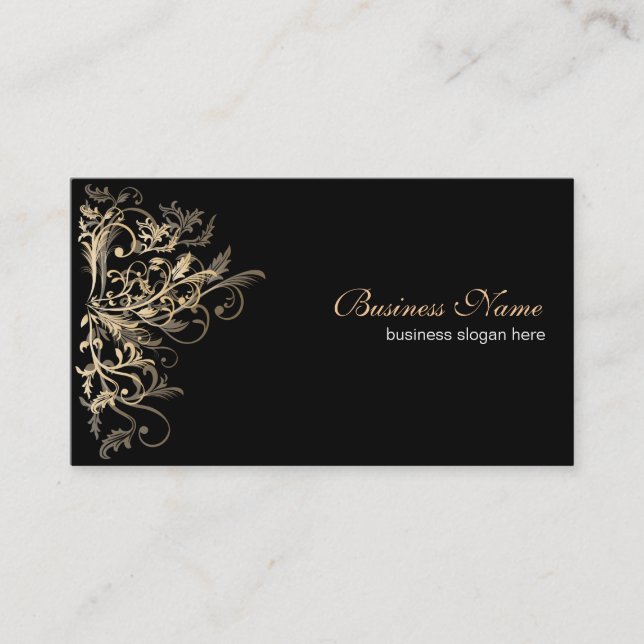 Elegant Retro Gold Flower Swirls Business Card (Front)