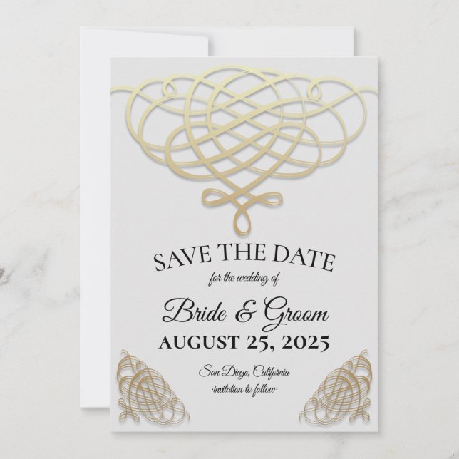 Elegant Retro Gold Swirl Save the Date Card (Front)