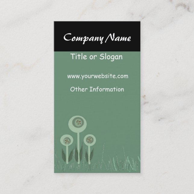 Elegant Retro Green Flowers Design Business Card (Front)
