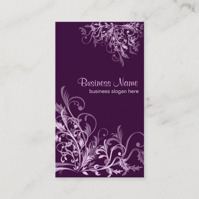 Elegant Retro Lavender Flower Swirls 3 Business Card (Front)