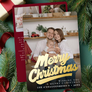 Elegant Retro Merry Christmas Script Photo Foil Holiday Card