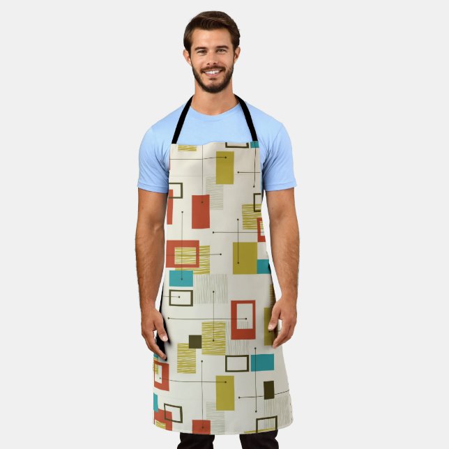 Elegant Retro Mid-Century Geometric Pattern Apron (Worn)