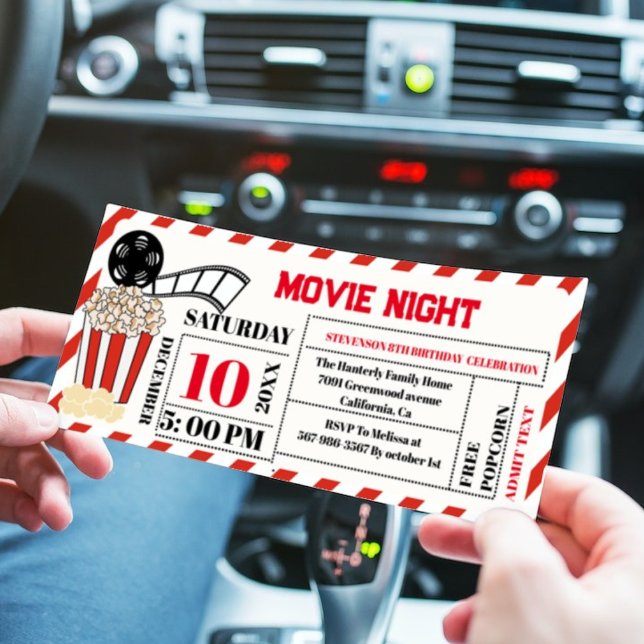 Elegant Retro Movie Night Birthday Party ticket  Invitation (Creator Uploaded)