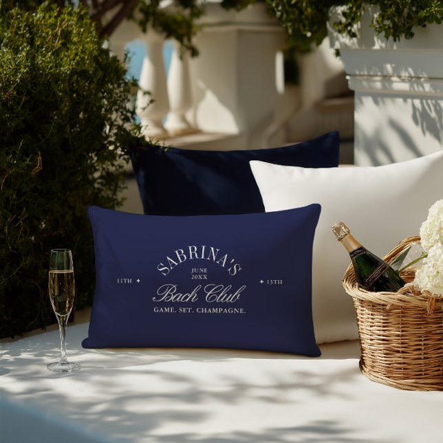 Elegant Retro Navy Blue Bachelorette Weekend Lumbar Cushion (Elegant Retro Navy Blue Bachelorette Weekend Lumbar Pillow)
