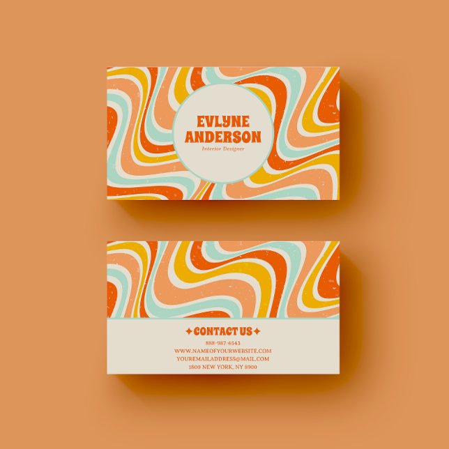 Elegant Retro Orange Blue Yellow 70s Boho Groovy Business Card (Creator Uploaded)