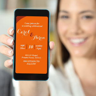 elegant retro orange  wedding  invitation