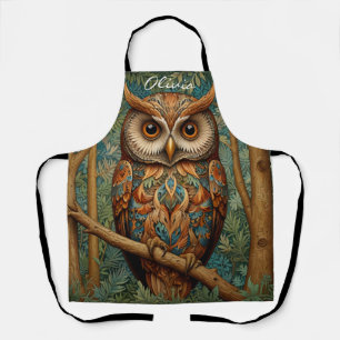 Elegant retro owl boho bohemian forest greenery apron